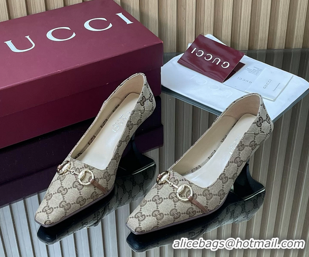 Purchase Gucci Vittoria Horsebit Pumps Shoes  GG Canvas 55MM 35To422 Beige