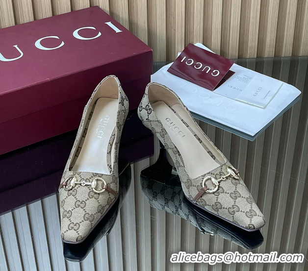Purchase Gucci Vittoria Horsebit Pumps Shoes  GG Canvas 55MM 35To422 Beige