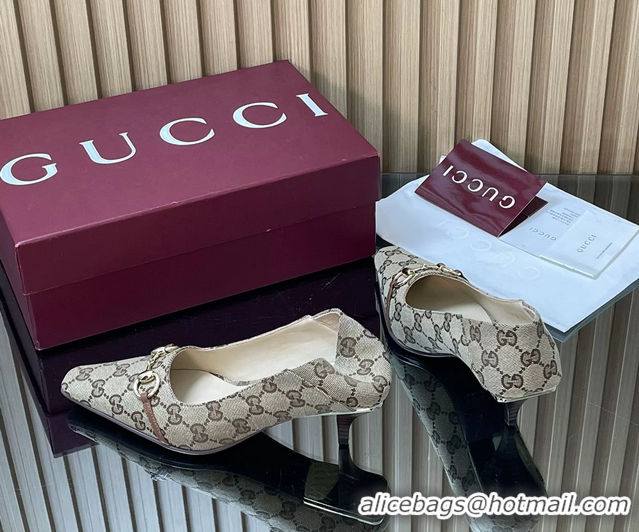Purchase Gucci Vittoria Horsebit Pumps Shoes  GG Canvas 55MM 35To422 Beige