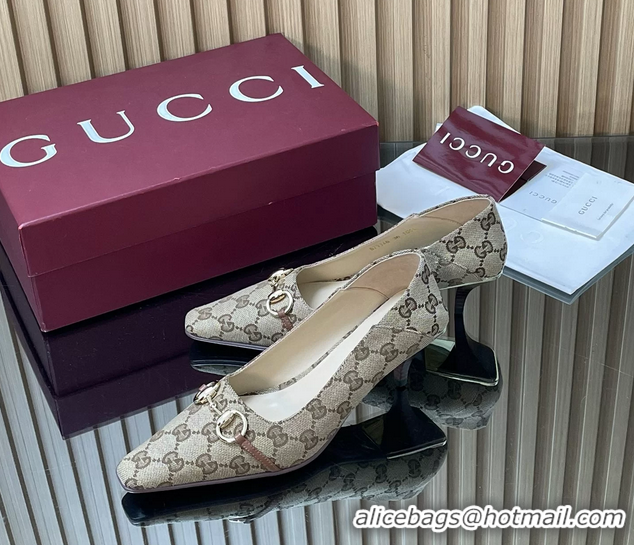 Purchase Gucci Vittoria Horsebit Pumps Shoes  GG Canvas 55MM 35To422 Beige