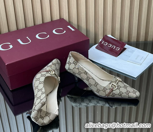 Purchase Gucci Vittoria Horsebit Pumps Shoes  GG Canvas 55MM 35To422 Beige