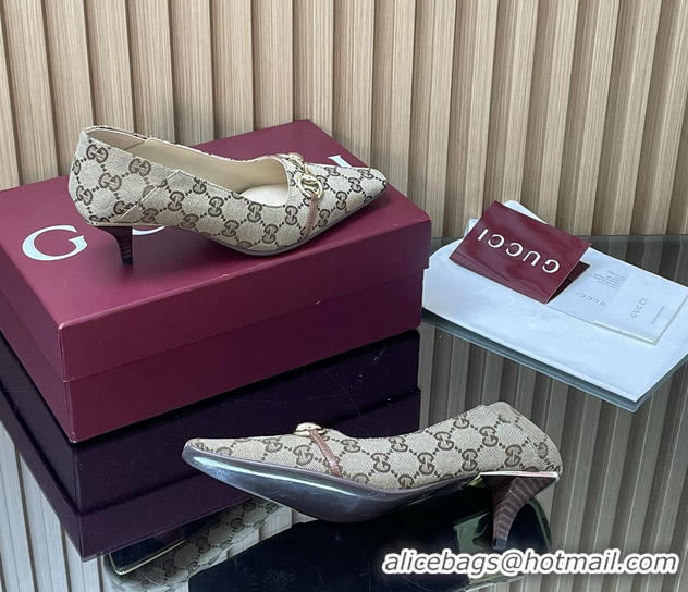 Purchase Gucci Vittoria Horsebit Pumps Shoes  GG Canvas 55MM 35To422 Beige