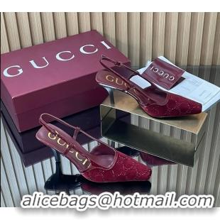 Charming Gucci Crystals Red GG Mesh Slingback Pumps Shoes 75MM 35To42