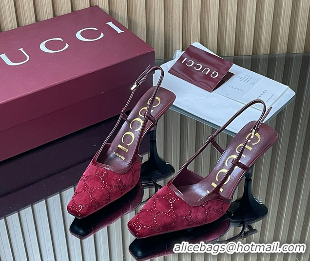 Charming Gucci Crystals Red GG Mesh Slingback Pumps Shoes 75MM 35To42