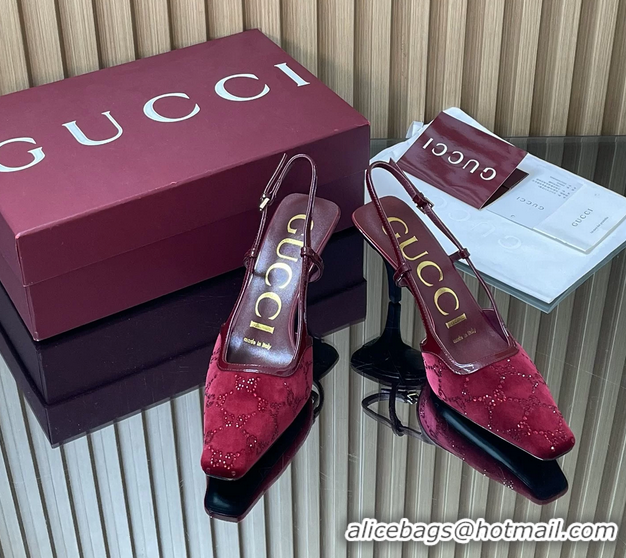 Charming Gucci Crystals Red GG Mesh Slingback Pumps Shoes 75MM 35To42