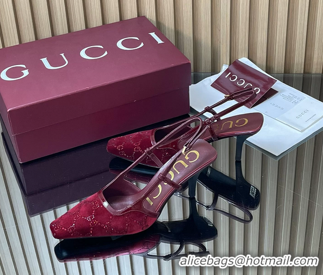 Charming Gucci Crystals Red GG Mesh Slingback Pumps Shoes 75MM 35To42