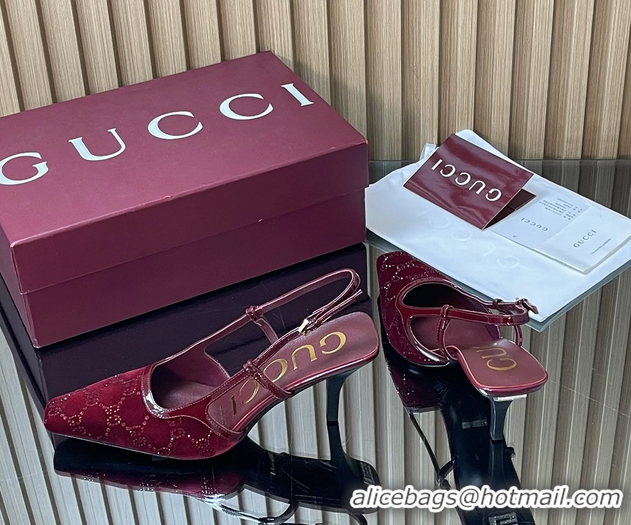 Charming Gucci Crystals Red GG Mesh Slingback Pumps Shoes 75MM 35To42