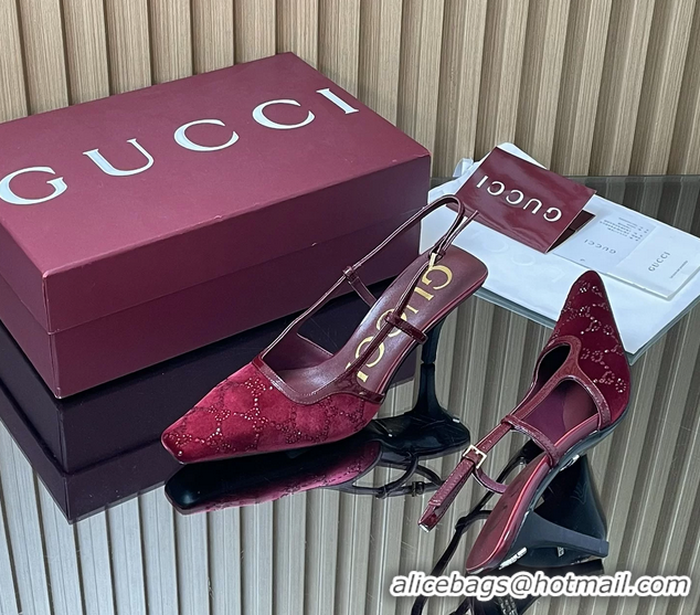 Charming Gucci Crystals Red GG Mesh Slingback Pumps Shoes 75MM 35To42