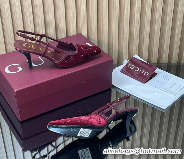 Charming Gucci Crystals Red GG Mesh Slingback Pumps Shoes 75MM 35To42