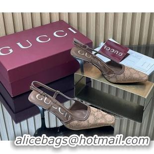 Sumptuous Gucci Crystals Gray GG Mesh Slingback Pumps Shoes 75MM 35To42