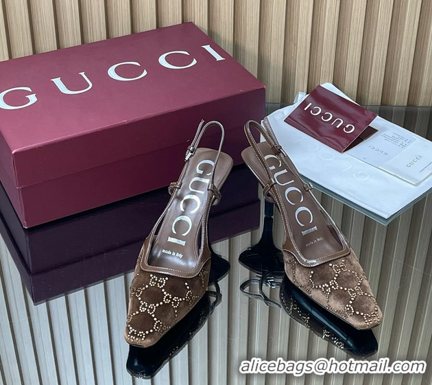 Sumptuous Gucci Crystals Gray GG Mesh Slingback Pumps Shoes 75MM 35To42