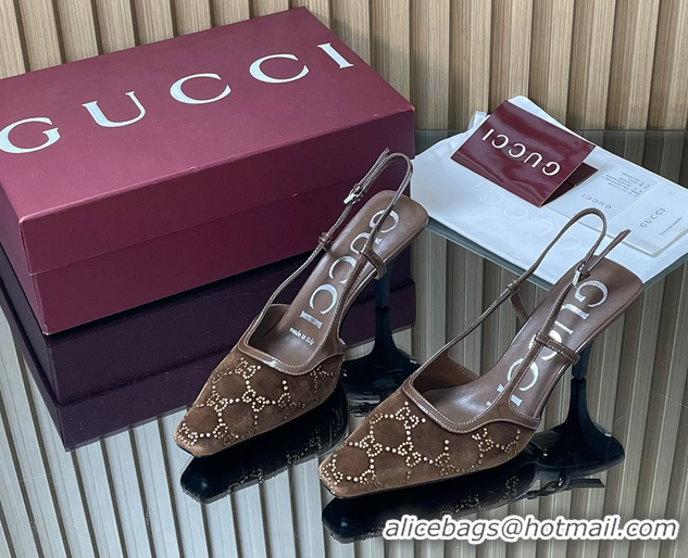 Sumptuous Gucci Crystals Gray GG Mesh Slingback Pumps Shoes 75MM 35To42