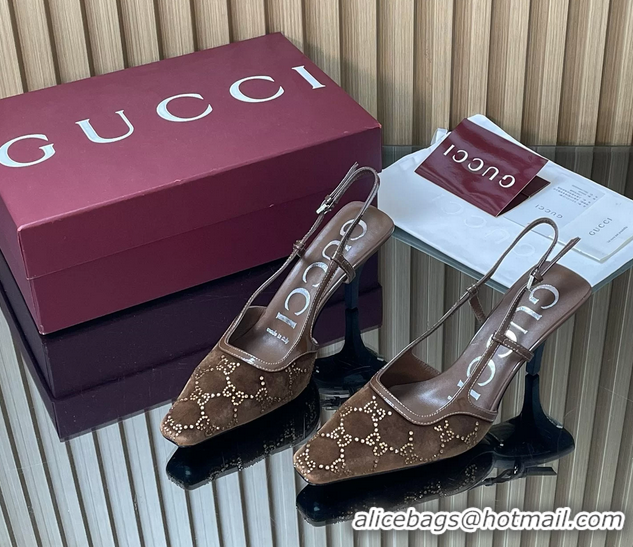 Sumptuous Gucci Crystals Gray GG Mesh Slingback Pumps Shoes 75MM 35To42