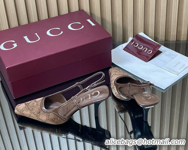 Sumptuous Gucci Crystals Gray GG Mesh Slingback Pumps Shoes 75MM 35To42