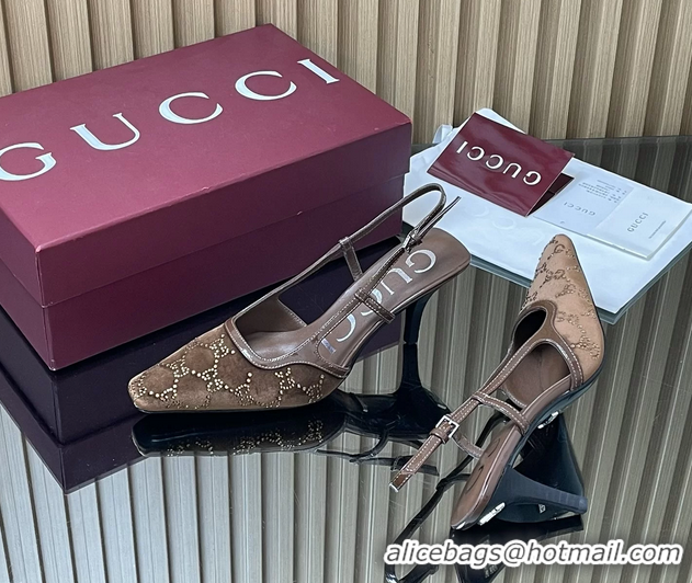 Sumptuous Gucci Crystals Gray GG Mesh Slingback Pumps Shoes 75MM 35To42