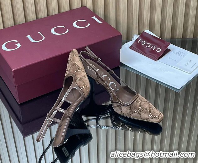 Sumptuous Gucci Crystals Gray GG Mesh Slingback Pumps Shoes 75MM 35To42