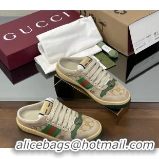 Top Grade Gucci Screener Mule Sneakers Shoes Beige Green Leather and GG Canvas 260503