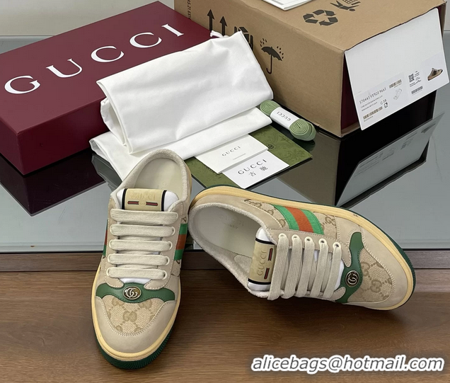 Top Grade Gucci Screener Mule Sneakers Shoes Beige Green Leather and GG Canvas 260503