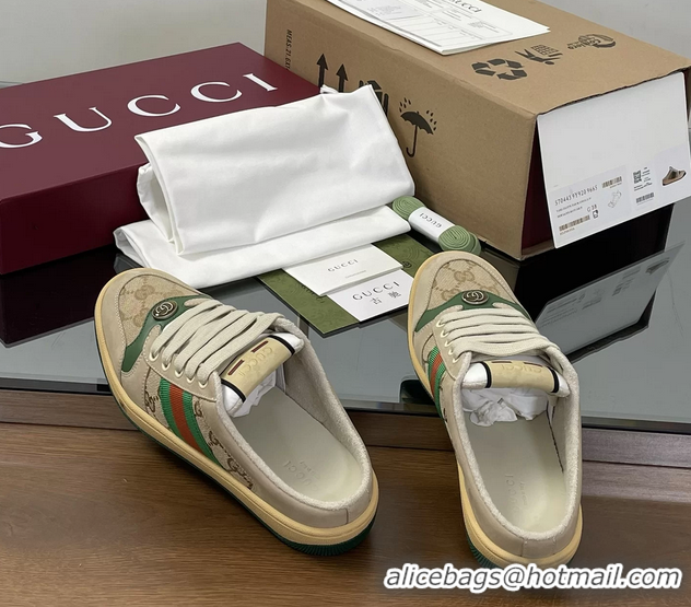 Top Grade Gucci Screener Mule Sneakers Shoes Beige Green Leather and GG Canvas 260503