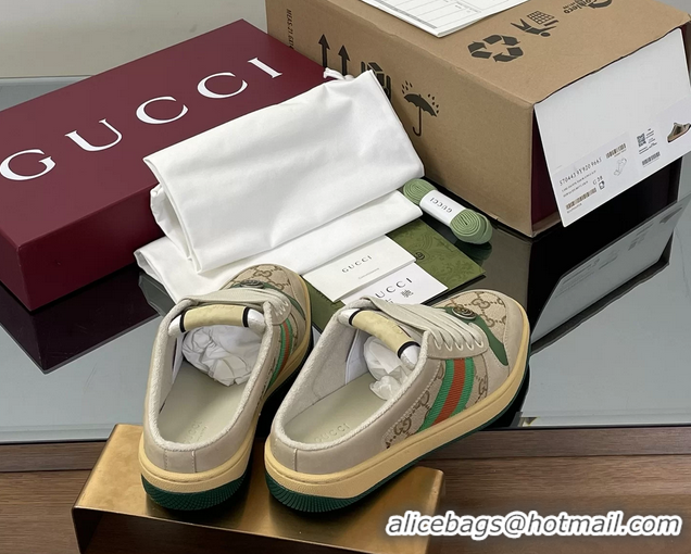 Top Grade Gucci Screener Mule Sneakers Shoes Beige Green Leather and GG Canvas 260503