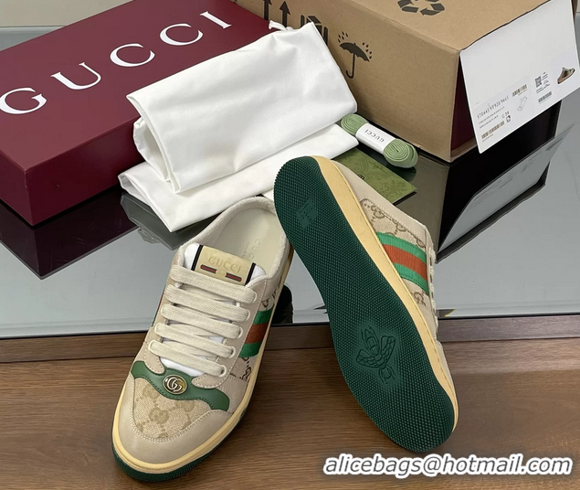 Top Grade Gucci Screener Mule Sneakers Shoes Beige Green Leather and GG Canvas 260503