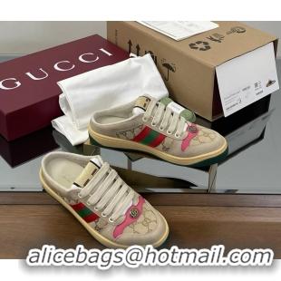 Good Product Gucci Screener Mule Sneakers Shoes  Leather and GG Canvas 260503 Beige Fuchsia