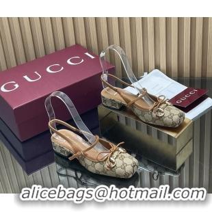 Pretty Style Gucci Horsebit Slingback Flats Beige GG Canvas 260503 Beige