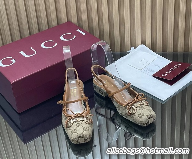 Pretty Style Gucci Horsebit Slingback Flats Beige GG Canvas 260503 Beige
