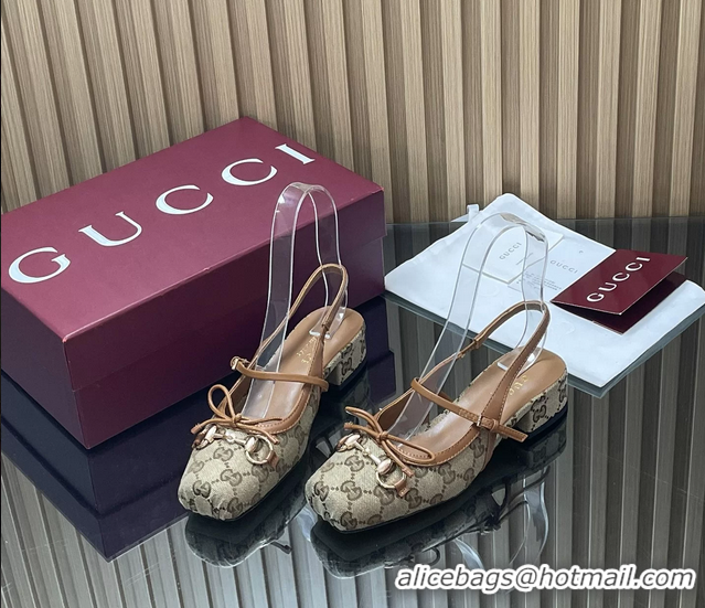 Pretty Style Gucci Horsebit Slingback Flats Beige GG Canvas 260503 Beige