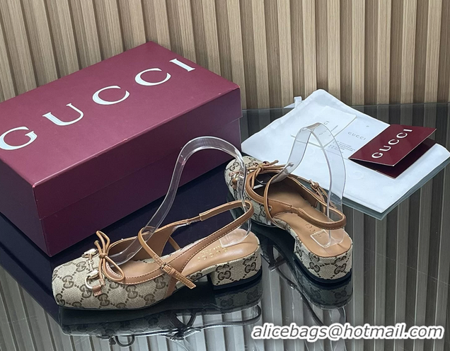 Pretty Style Gucci Horsebit Slingback Flats Beige GG Canvas 260503 Beige