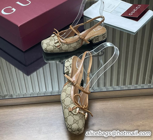 Pretty Style Gucci Horsebit Slingback Flats Beige GG Canvas 260503 Beige