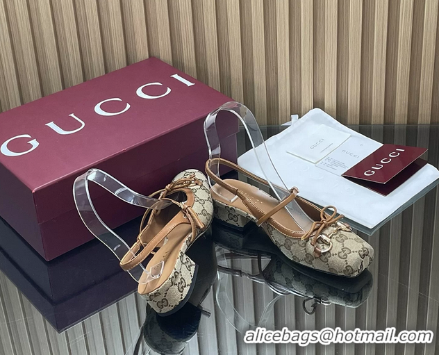 Pretty Style Gucci Horsebit Slingback Flats Beige GG Canvas 260503 Beige