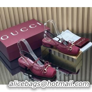 Luxury Gucci Horsebit Slingback Flats Red GG Canvas 260503 Red