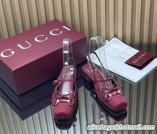 Luxury Gucci Horsebit Slingback Flats Red GG Canvas 260503 Red