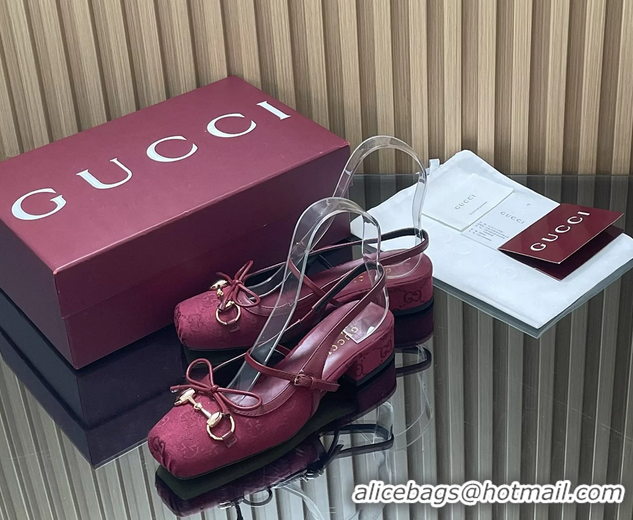 Luxury Gucci Horsebit Slingback Flats Red GG Canvas 260503 Red