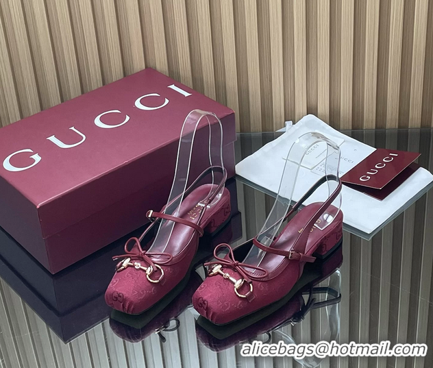 Luxury Gucci Horsebit Slingback Flats Red GG Canvas 260503 Red
