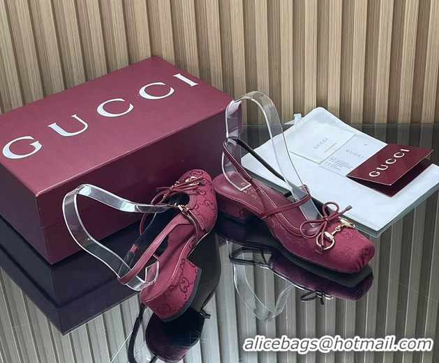 Luxury Gucci Horsebit Slingback Flats Red GG Canvas 260503 Red