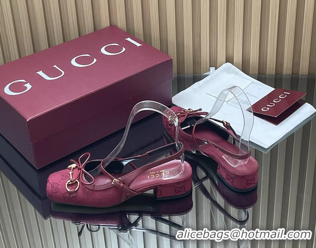 Luxury Gucci Horsebit Slingback Flats Red GG Canvas 260503 Red