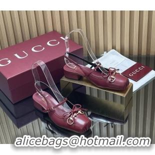 Durable Gucci Horsebit Slingback Flats Red Calfskin Leather 260503 Red