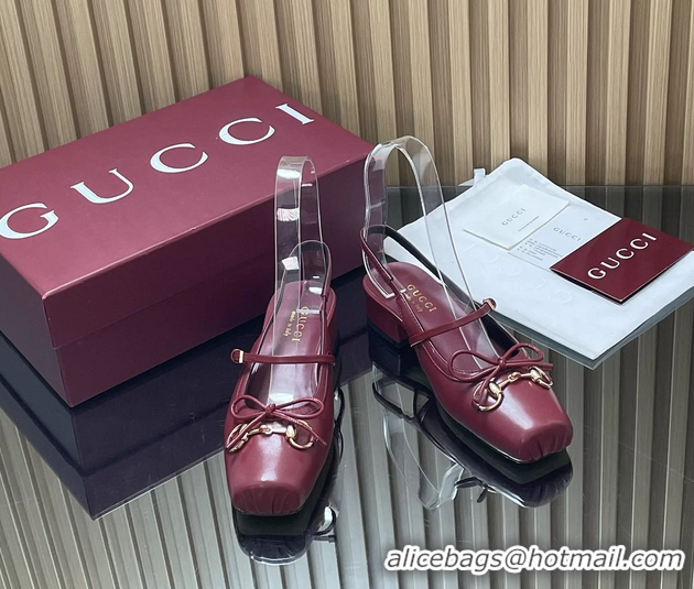 Durable Gucci Horsebit Slingback Flats Red Calfskin Leather 260503 Red