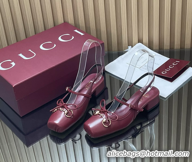 Durable Gucci Horsebit Slingback Flats Red Calfskin Leather 260503 Red