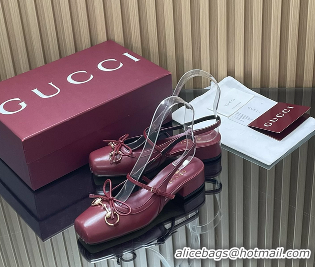 Durable Gucci Horsebit Slingback Flats Red Calfskin Leather 260503 Red