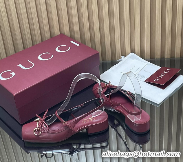 Durable Gucci Horsebit Slingback Flats Red Calfskin Leather 260503 Red