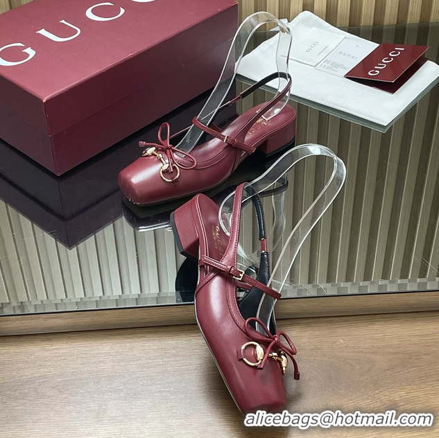 Durable Gucci Horsebit Slingback Flats Red Calfskin Leather 260503 Red