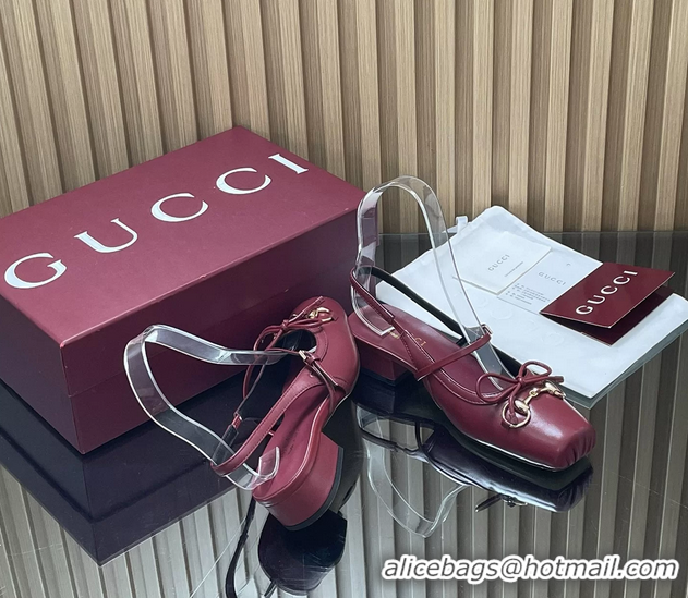 Durable Gucci Horsebit Slingback Flats Red Calfskin Leather 260503 Red