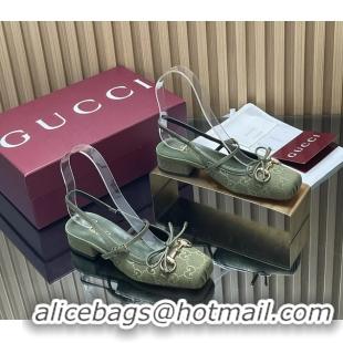 Top Design  Gucci Horsebit Slingback Flats Calfskin Leather 260503 Green