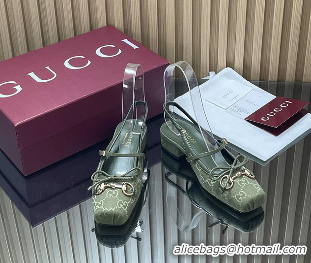 Top Design  Gucci Horsebit Slingback Flats Calfskin Leather 260503 Green