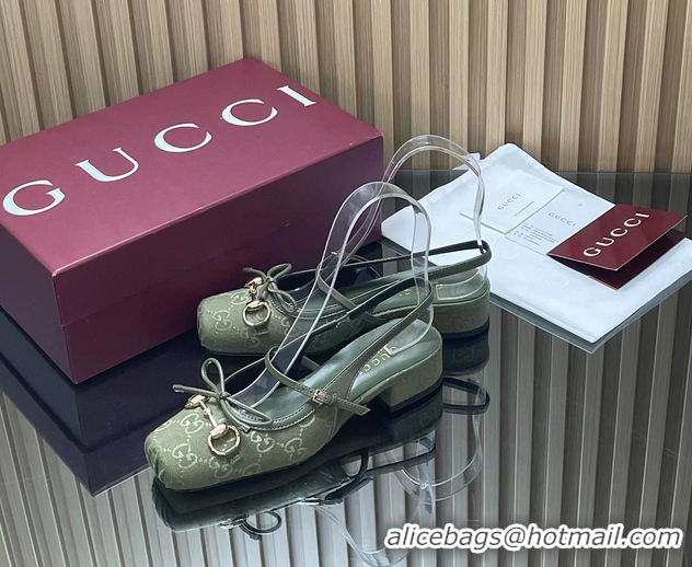 Top Design  Gucci Horsebit Slingback Flats Calfskin Leather 260503 Green