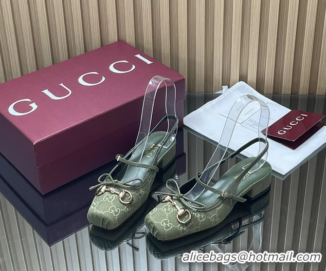 Top Design  Gucci Horsebit Slingback Flats Calfskin Leather 260503 Green