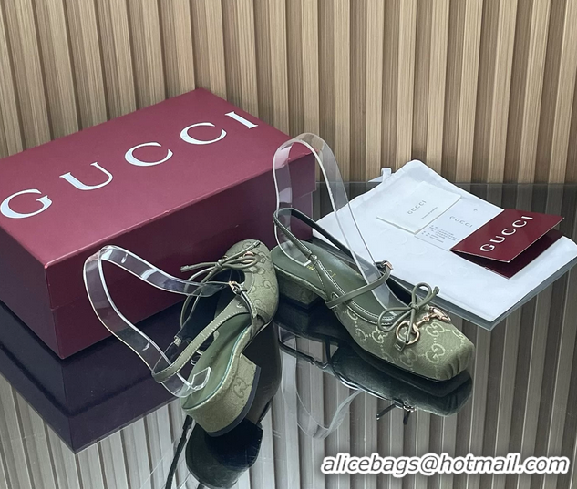 Top Design  Gucci Horsebit Slingback Flats Calfskin Leather 260503 Green